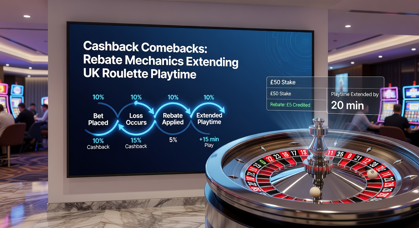 Player at digital roulette table receiving cashback notification, illustrating rebate extension of UK casino sessions