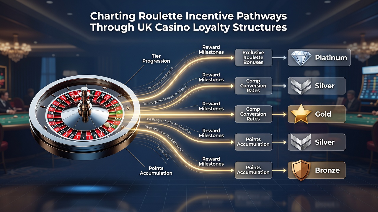 Illustration of digital loyalty dashboard tracking roulette points and tier advancement in UK casinos