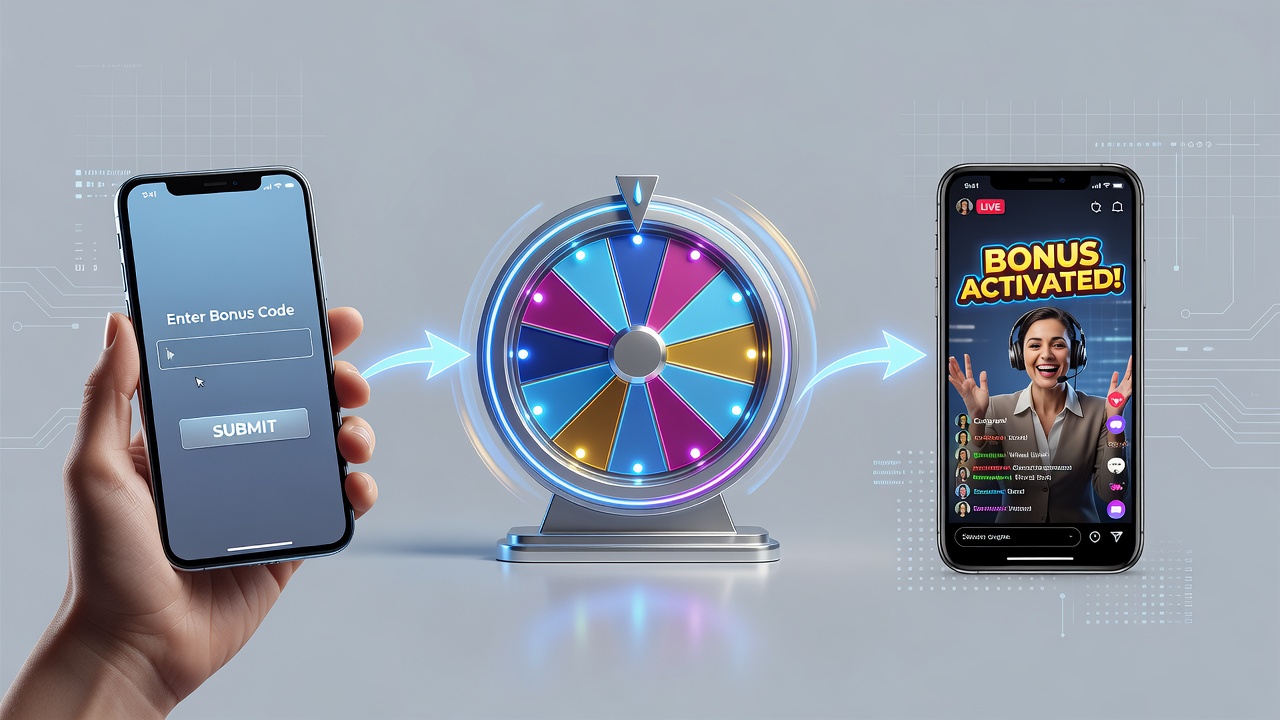 Mobile device showing bonus code entry screen for live roulette activation