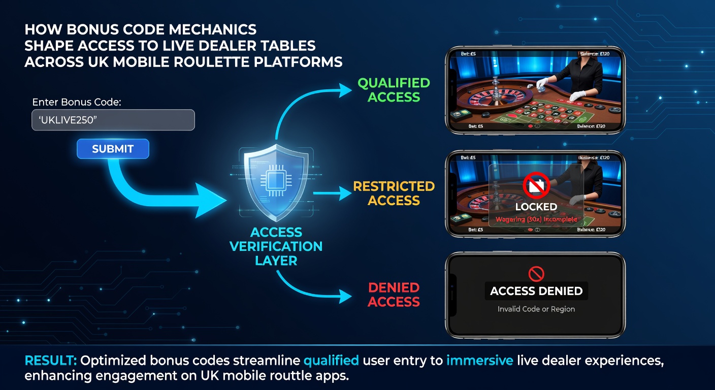Live dealer roulette table interface on a UK mobile app with bonus code prompt overlay