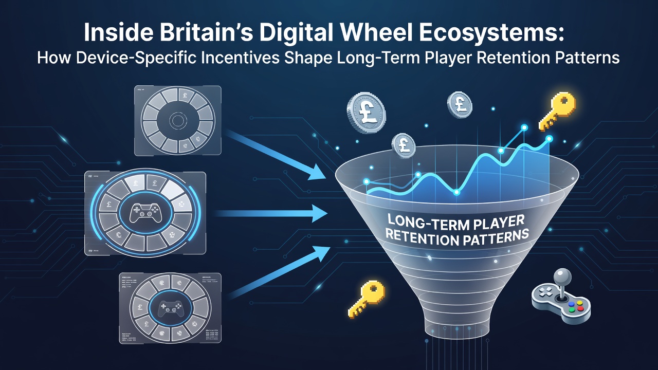 Digital roulette wheel interface displayed across multiple devices including smartphones and tablets showing incentive overlays