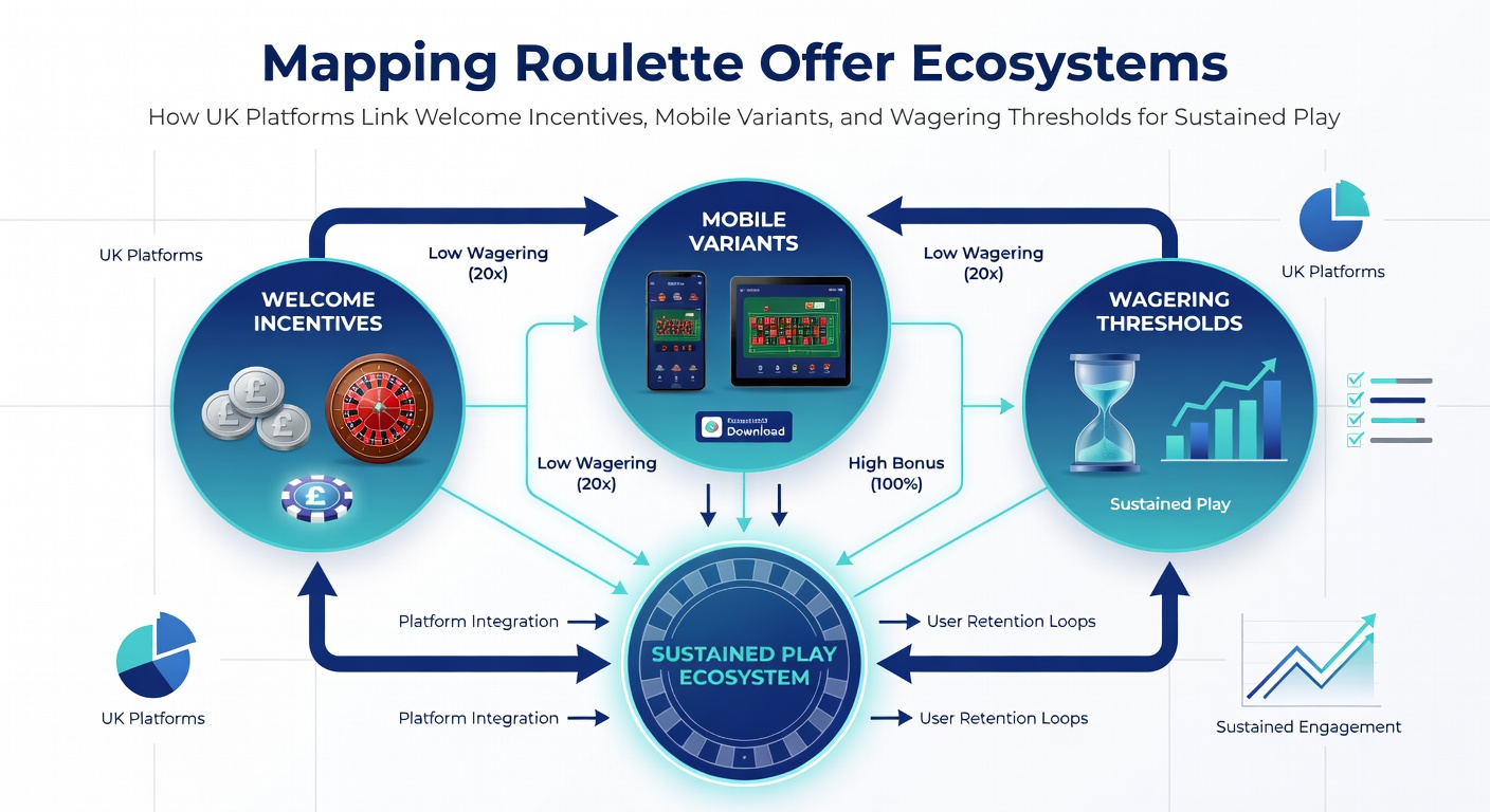 Diagram illustrating the connections between welcome bonuses, mobile apps, and wagering requirements in UK roulette platforms