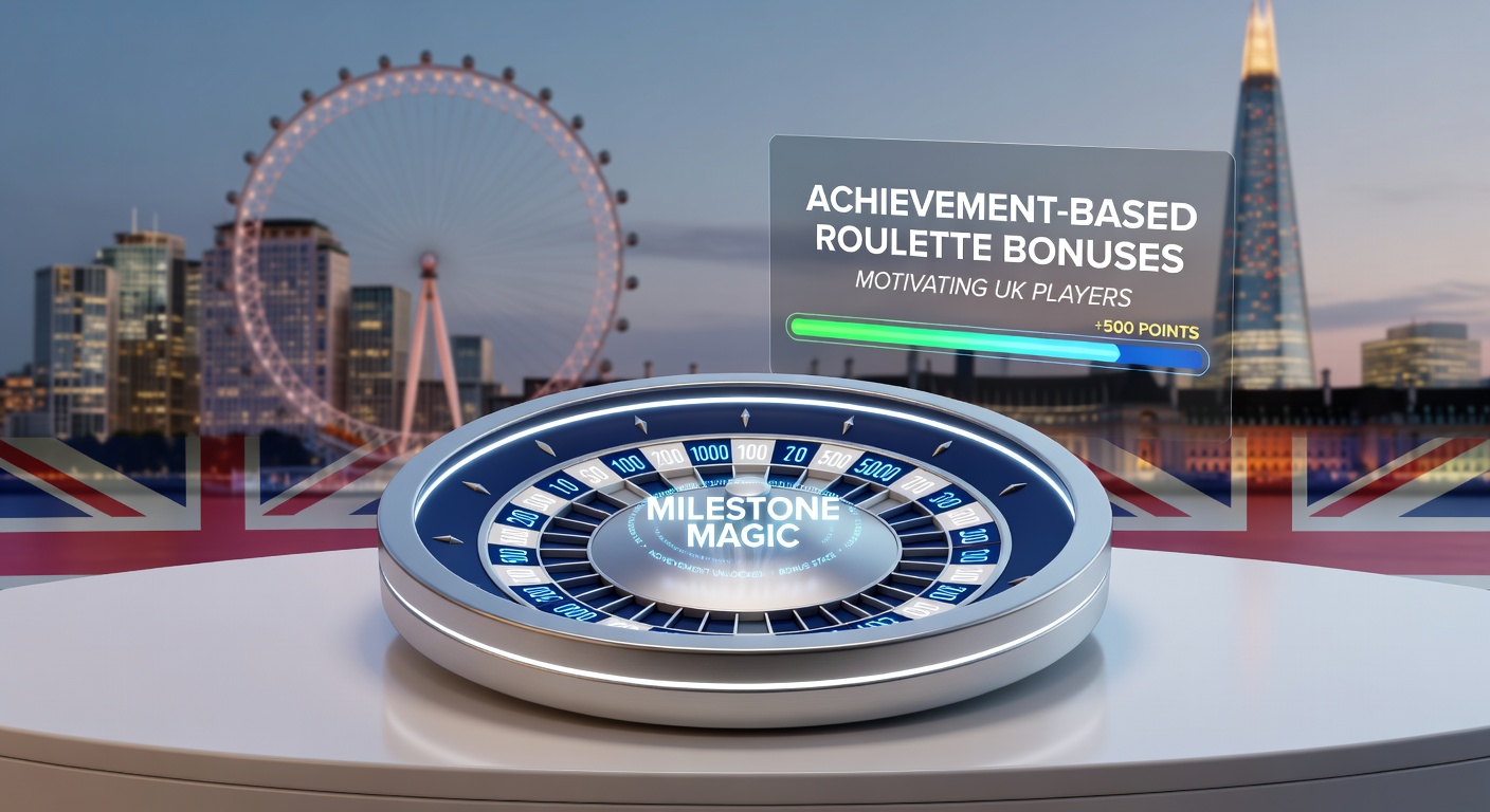 Vibrant roulette wheel surrounded by glowing milestone badges and bonus icons, illustrating achievement unlocks in online gaming
