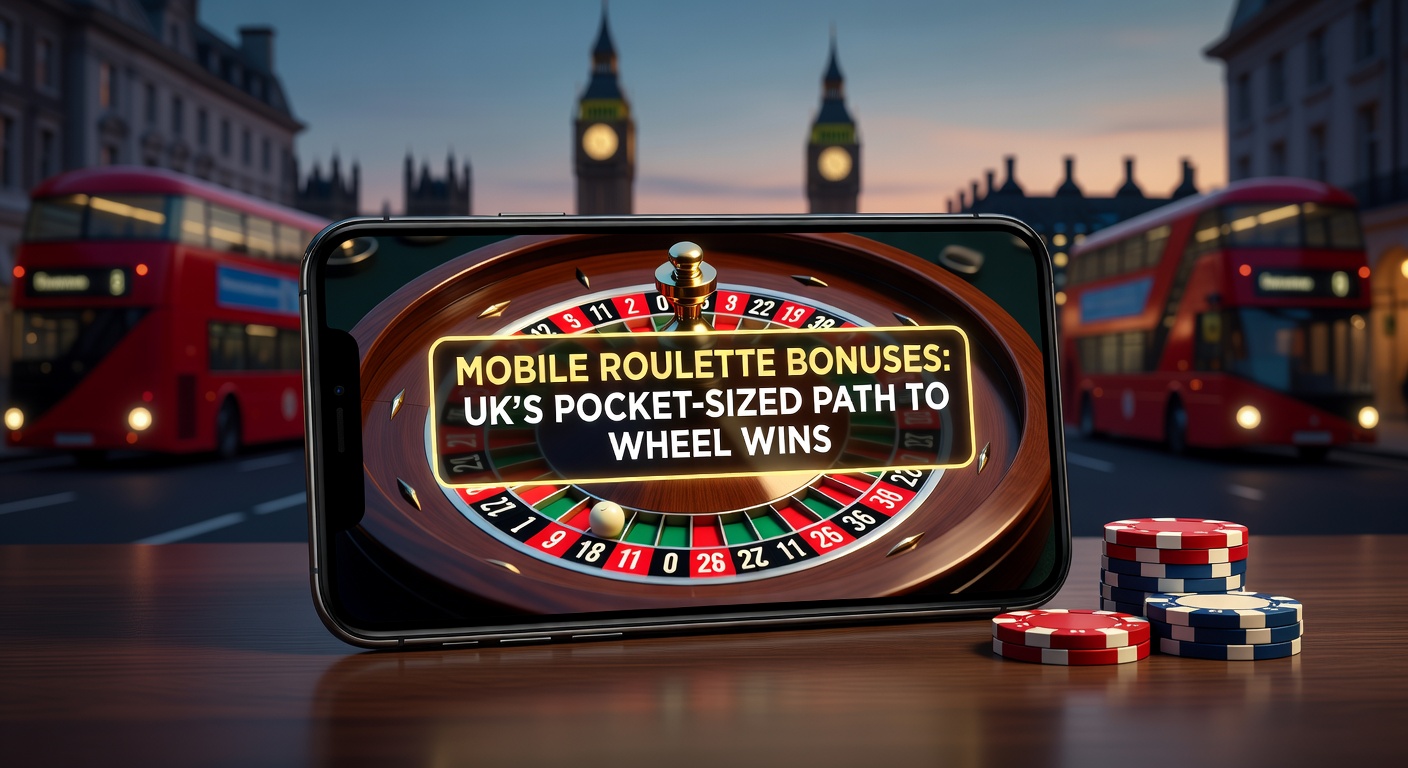 Smartphone screen displaying a vibrant mobile roulette game with bonus spins highlighted, wheel spinning in the background amid casino lights