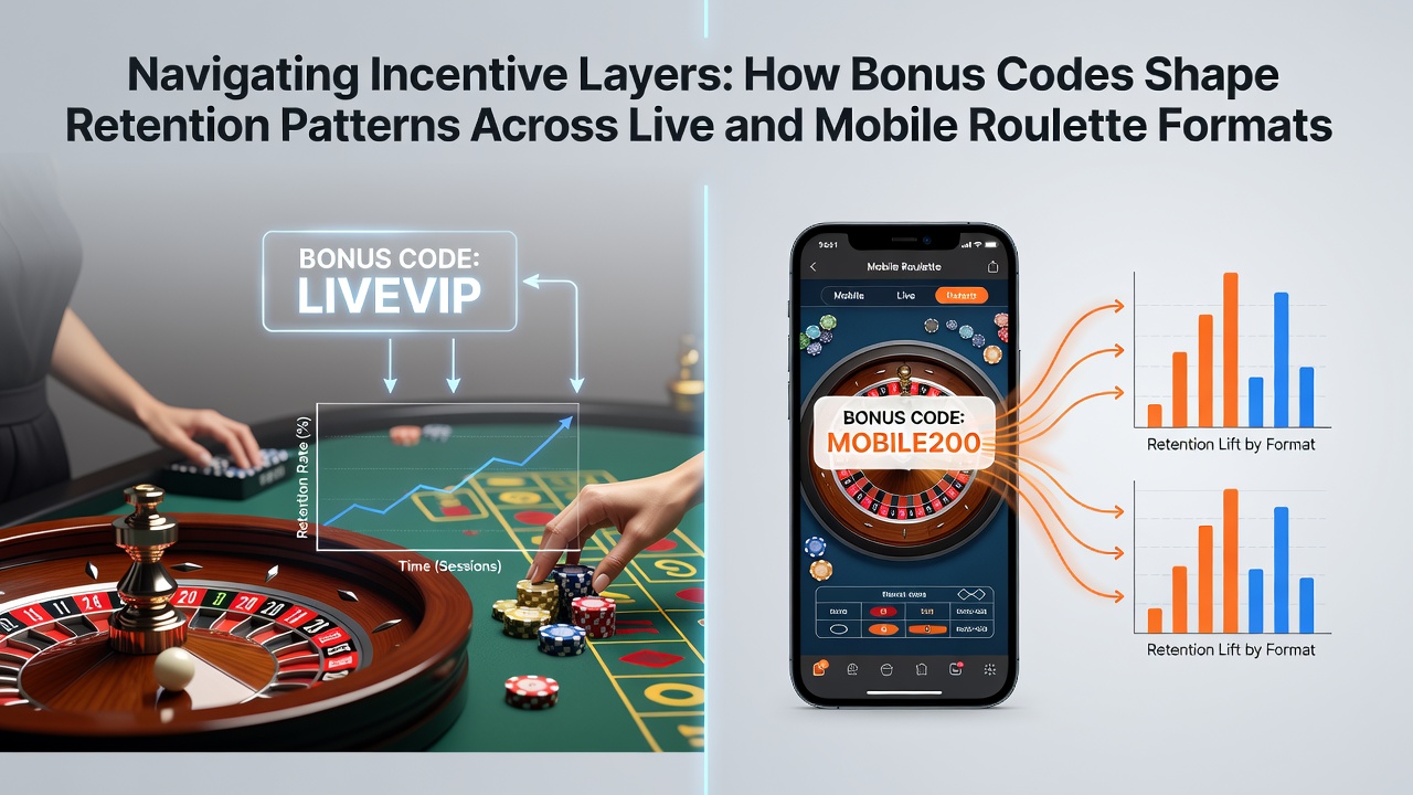 Roulette table with bonus code overlays showing live and mobile platform interfaces side by side
