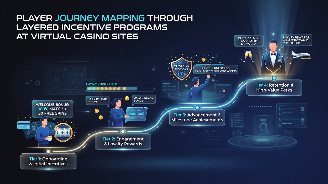 Diagram showing layered incentive structures mapped onto player lifecycle stages at virtual casino sites