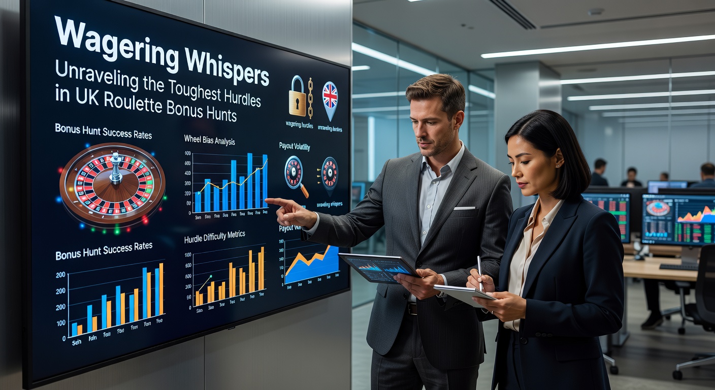 Digital dashboard showing a bonus progress tracker at 45%, with roulette bets listed below and a ticking clock overlay, illustrating time pressure in hunts
